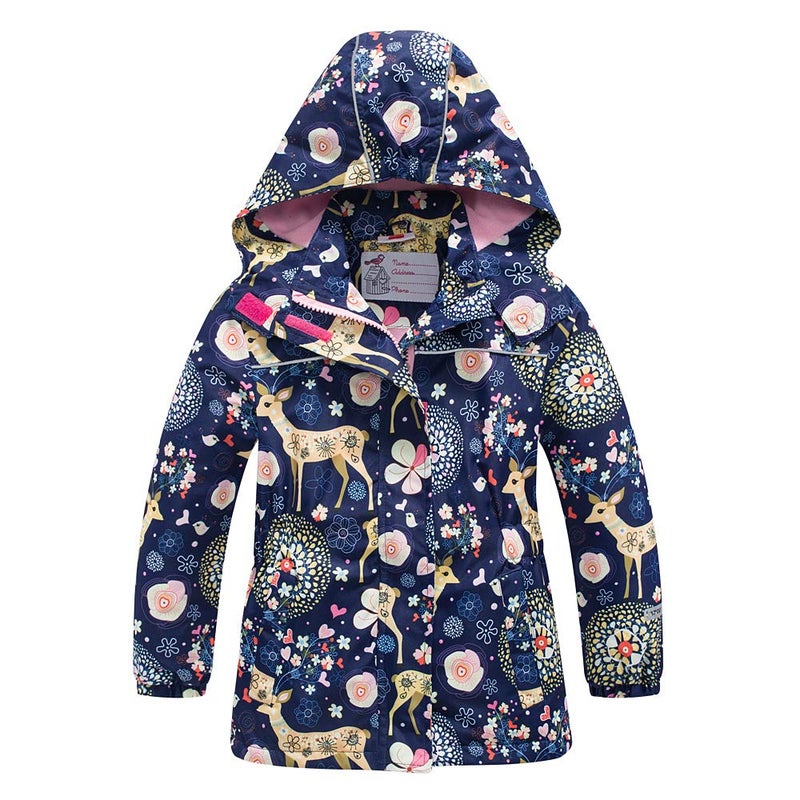 Resogaa Girls Rain Jacket Kids Hooded Raincoat Windbreaker with Fleece Lining (2901, 8) - Image 1